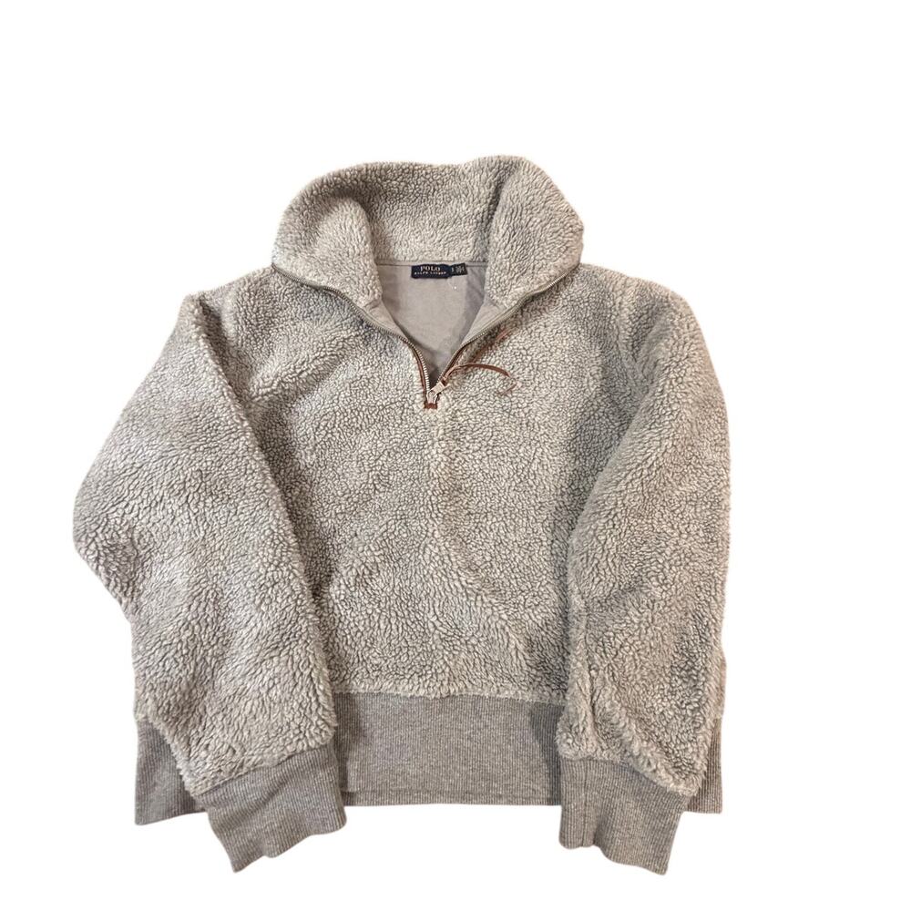 Polo Ralph Lauren Sherpa Fleece Quarter Zip Pullover Gray Womens Small Cozy